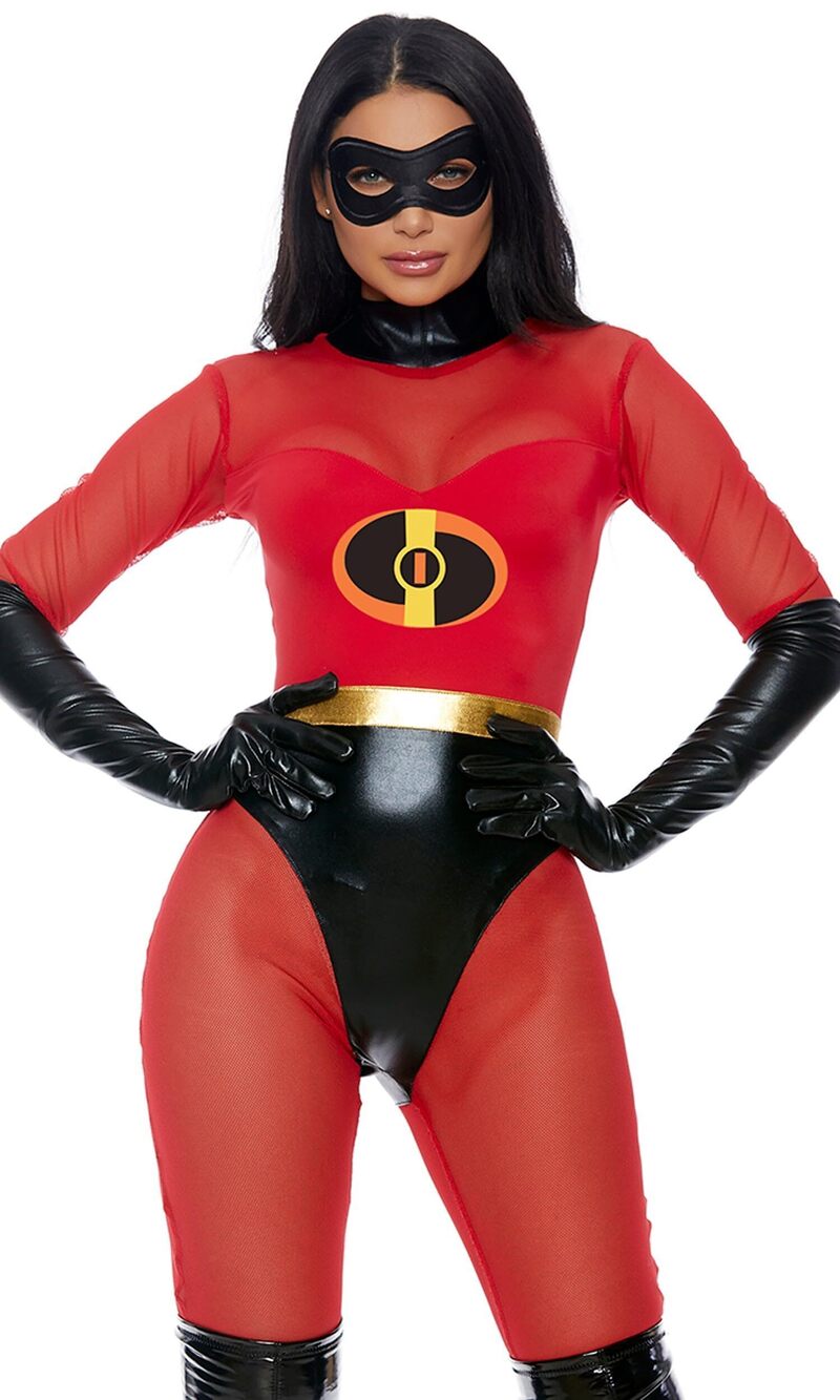7086 Super Suit Sexy Superhero Costume Adult Costume, Red, M/L